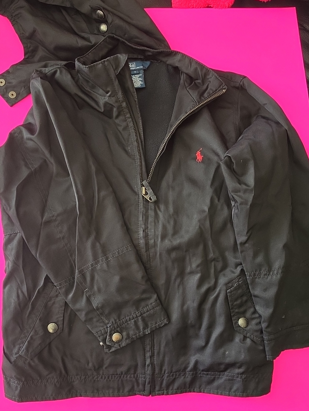 Ralph Lauren Black Lightweight Zip Jacket with Red Pony